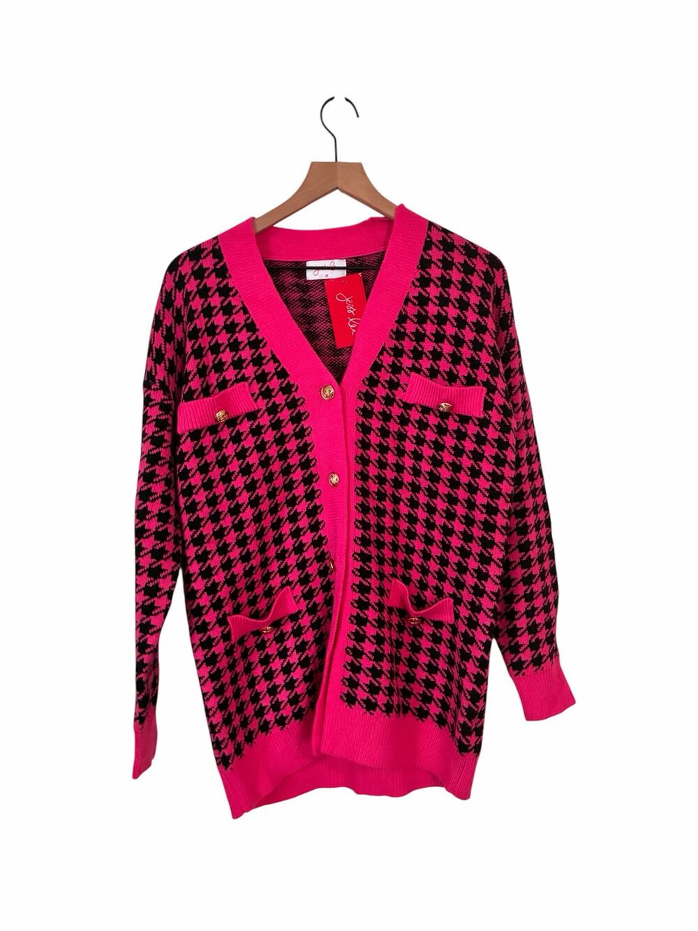 Jess Lea City of Love Pink Black Houndstooth Jacket Cardigan Size Medium NWT